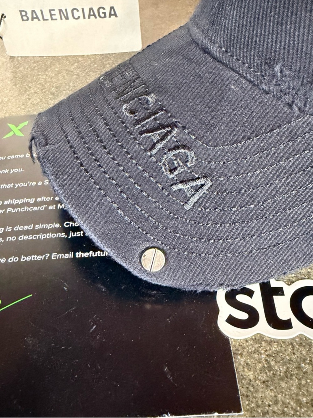Balenciaga Studded Cap Black Distressed Logo Cap - Picture 3 of 6